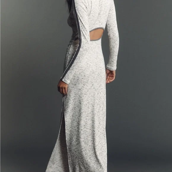 Anthropologie Heathered Gray Long-Sleeve Maxi Dress with Side Slit - Picture 2 of 4